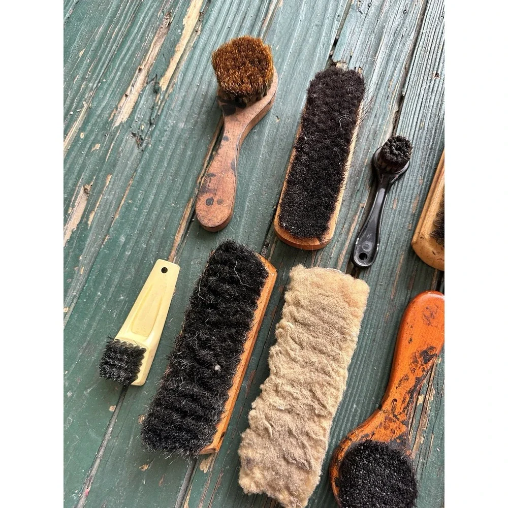 Shoe Shining Brushes Lot of 9 Horse Hair Shoe Polishing Brushes Vintage